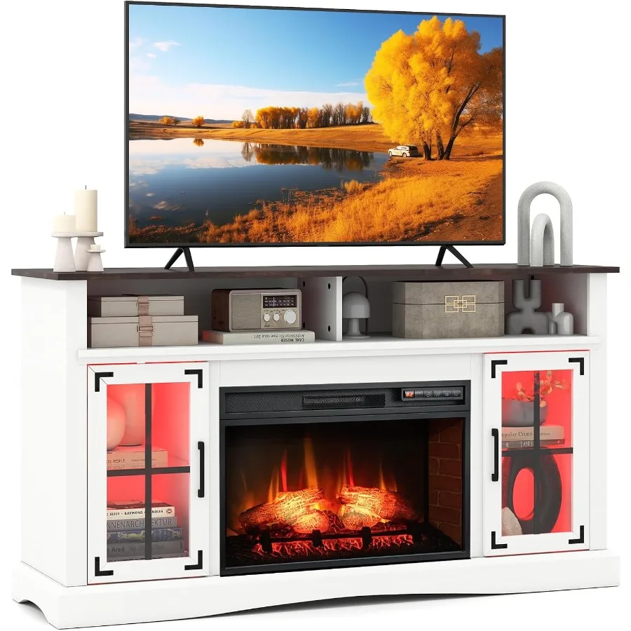 

Fireplace TV Stand for TVs Up to 65 inches with Adjustable Shelves and LED Lighting Electric Fireplace Entertainment Center Des