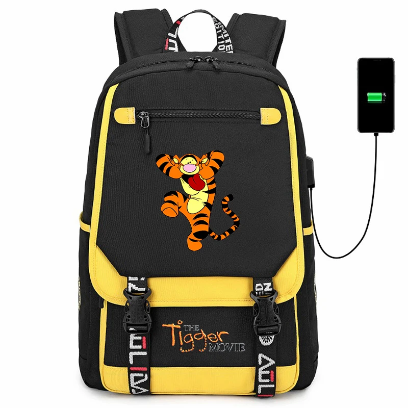 

Disney The Tigger Movie Kids Backpacks USB Charging Laptop Backpack Women Men Rucksack Travel Bag Mochila Girls Boys Teenager