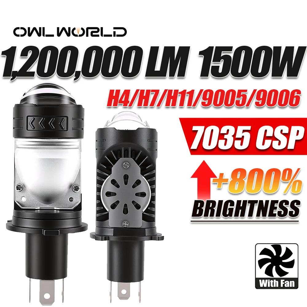 H4 1:1 Mini CANBUS Bulb 9003 HB2 Bi LED Projector Lens Hi/Lo Beam 7035 CSP 1200000LM Turbo Fan Auto Motorcycle Headlight 12V 24V