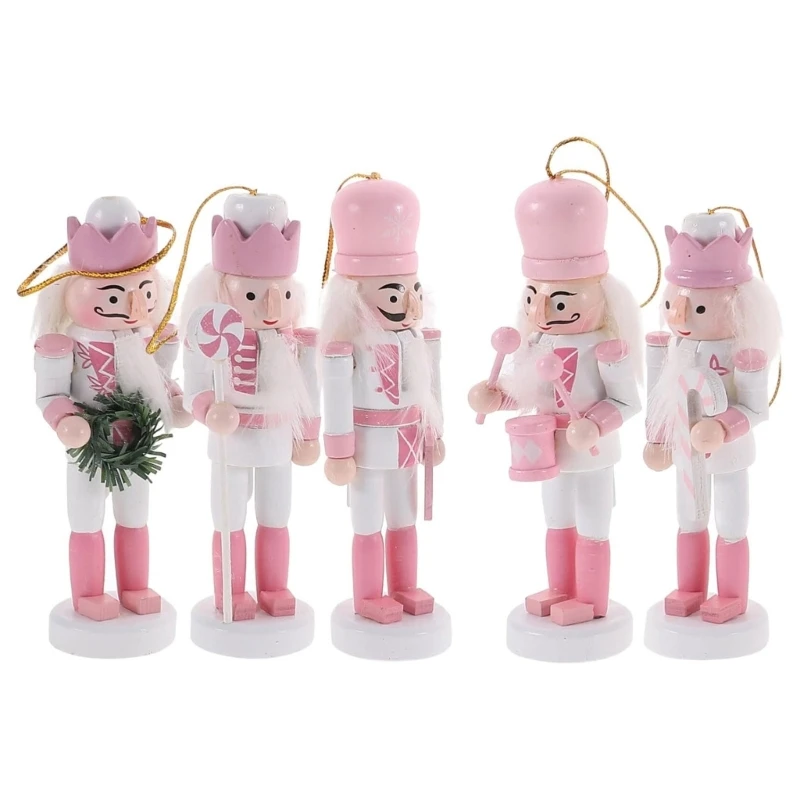 5 pezzi decorazioni natalizie in legno schiaccianoci, figurine soldati, pupazzi, bambole, ornamenti, centrotavola