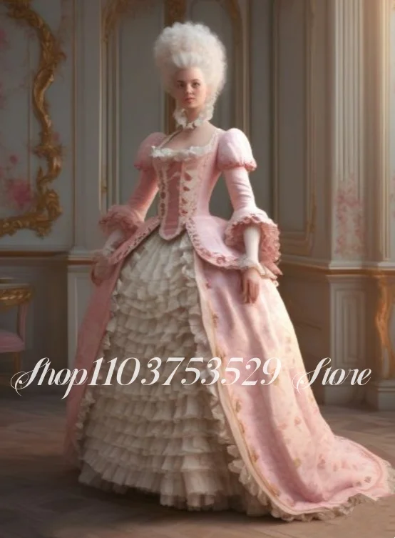 مخصص 18th القرن خمر الوردي الفيكتوري ثوب مسائي الدانتيل مشد عصر النهضة الإليزابيثي فخمة ثوب مسائي كونتيسة الملابس #1