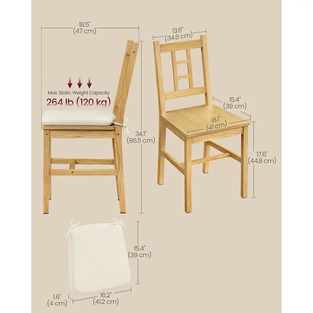مجموعة من 4 كراسي لتناول الطعام الخشبية مع وسائد، تصميم خلفي منحني، تدعم ما يصل إلى 264 رطل، لمسة نهائية من خشب البلوط #3