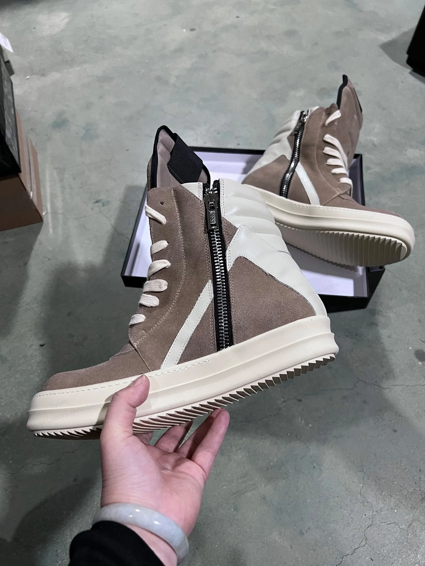 Ricks Scarpe casual di lusso da uomo Sneakers piatte Owens da donna Marrone bianco sporco Nero Stivaletti piatti con cerniera stringata in pelle