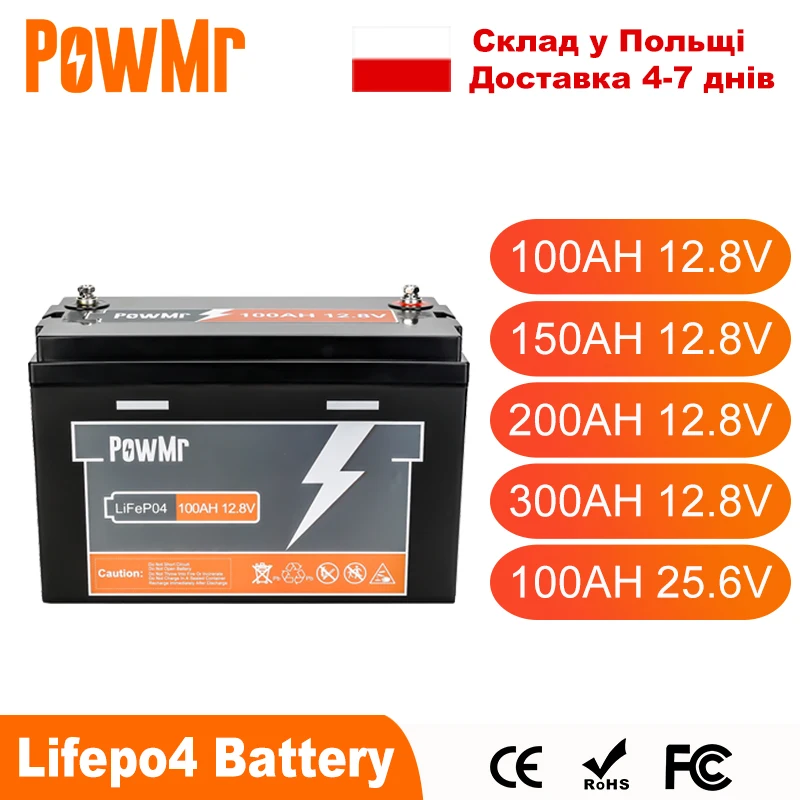 PL Stock PowMr 300AH 200AH 150AH 100AH Lifepo4 Battery 12V 24V Energy Solar Lithium Battery 6000+ Cycles Up to 4 in Series