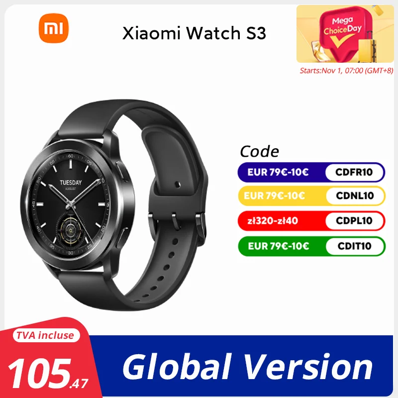 Global Version Xiaomi Watch S3 1.43” AMOLED AII -New MIUI Watch OS 486mAh battery Advanced health detection