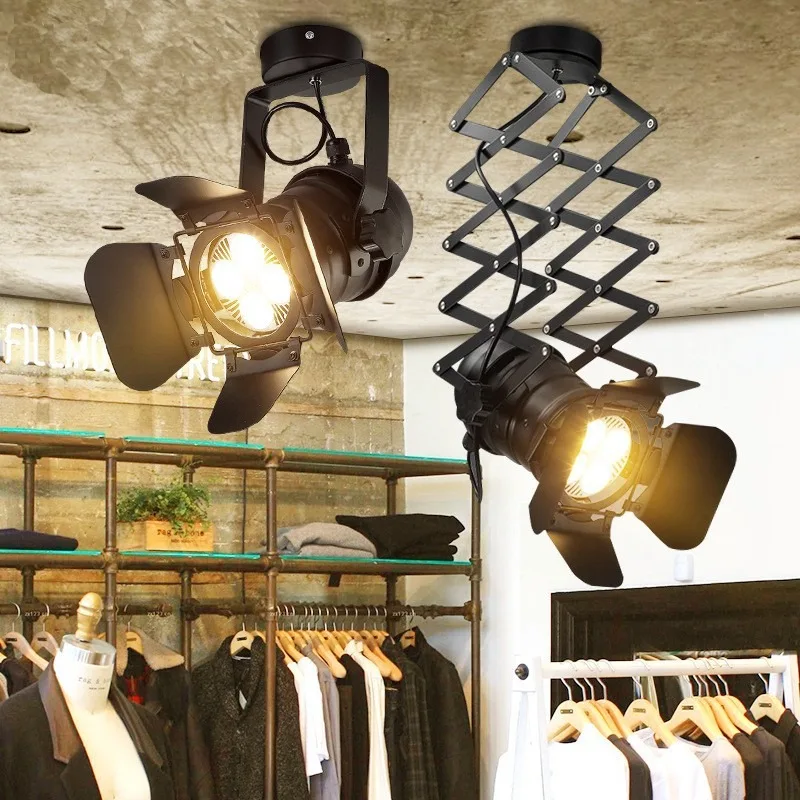 Retro LED Ceiling Lamp E27 Industrial Iron Lifting Spotlights Indoor Clothing Store Rotating Spot Light Workshop Lighting Lamps