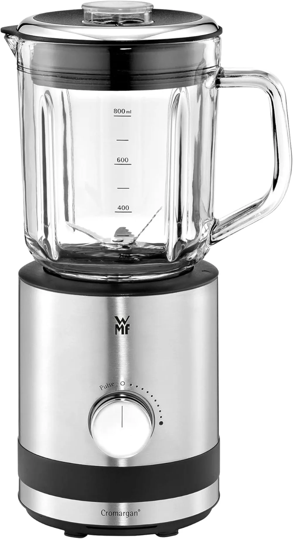 Kitchenminis - Batidora de vaso 400 W,0,8 litros, 6 cuchillas, recipiente de vidrio, acabado de acero inoxidable cromargan m