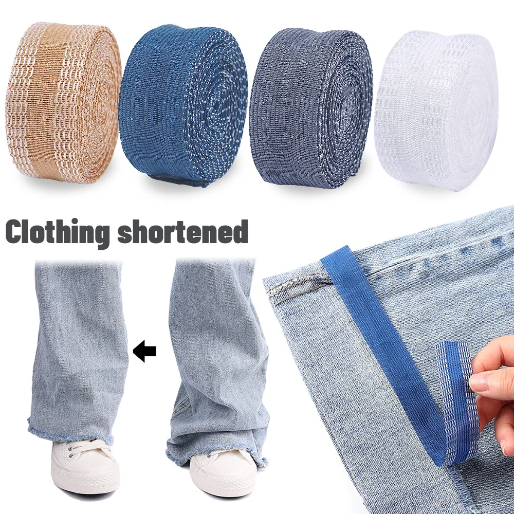 Cinta autoadhesiva para borde de pantalones de 1-25M, rollo de cinta para dobladillo de hierro para ropa, longitud, acortar, reparación, herramientas de costura de ropa DIY