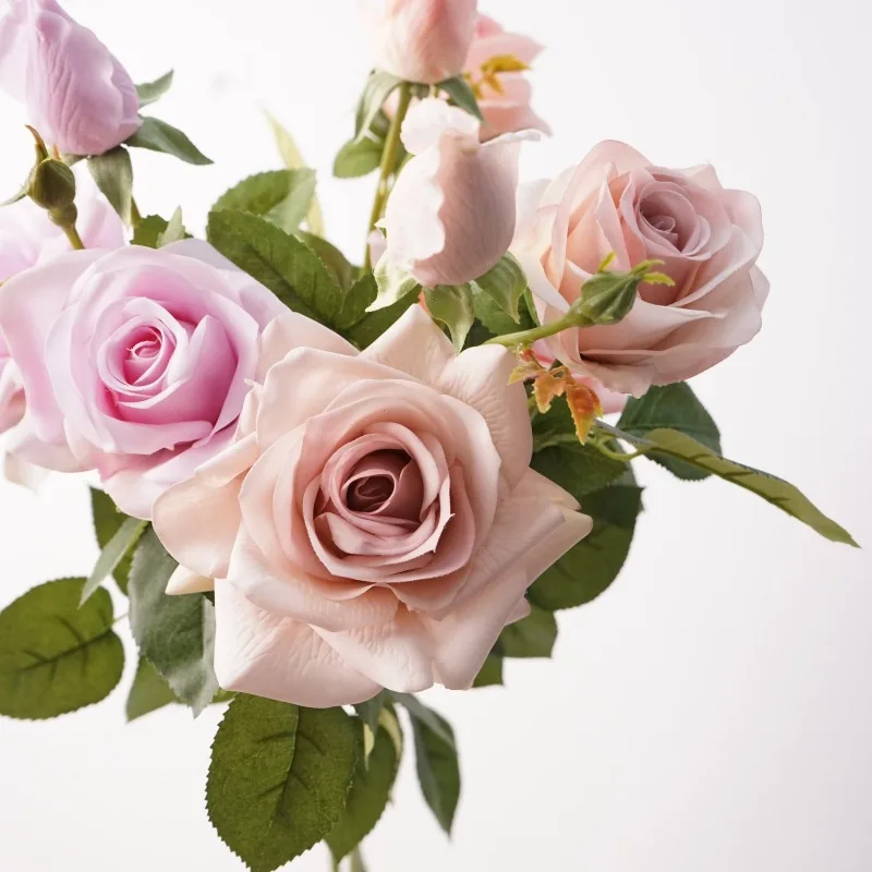 3-teiliges Set Real Touch Rosen, 3-köpfige Kunstblumen, Hochzeitsblumenarrangements, realistische Rosenblumen, Partytisch- und Heimdekoration – Detail 3