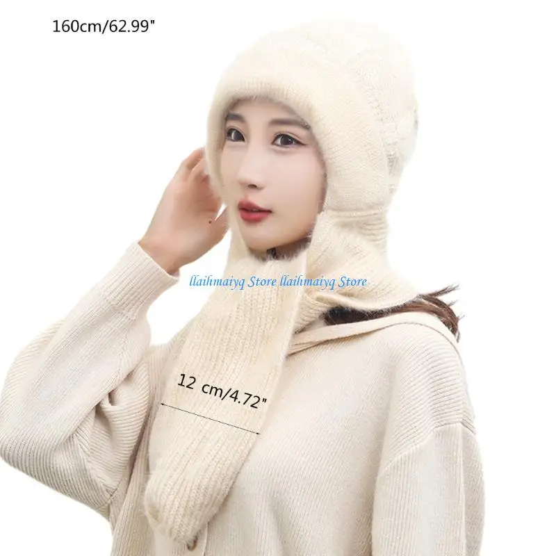 573B Handwoven Neck Scarf Cap Windproof Winter Hat Female Knitted Hat Christmas Gift