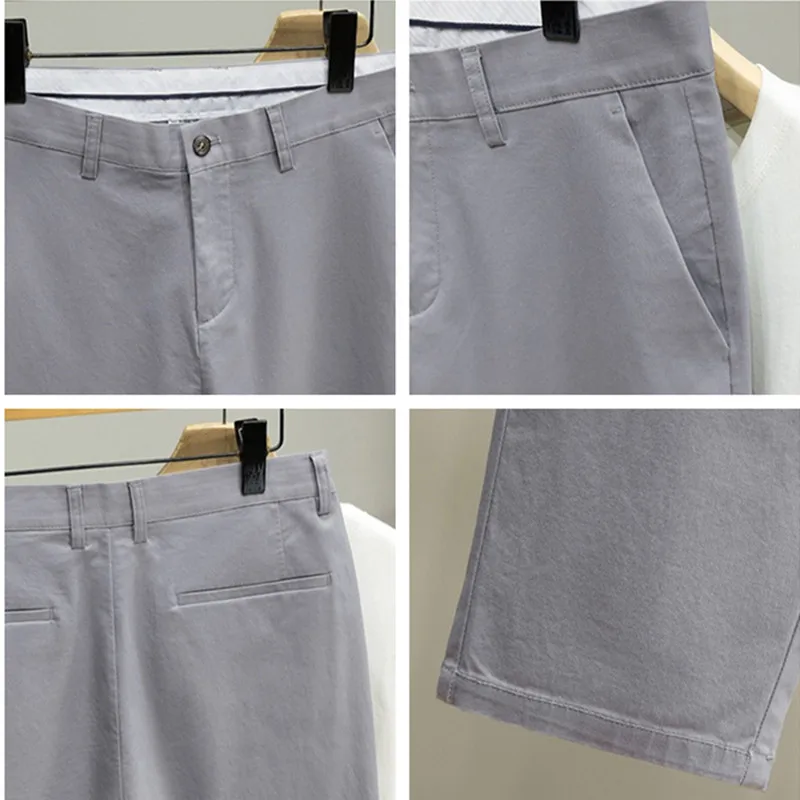 Летние брюки длиной до щиколотки, мужские прямые свободные растянутые брюки размера плюс 42, 44, 46, 97% мягкие хлопковые черные, серые повседневные мужские брюки-карандаш