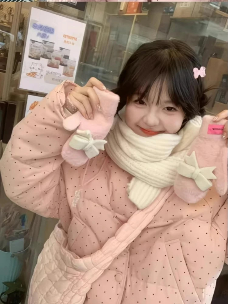 2025 new women's polka dot cotton jacket winter sweet and cute spicy girl trend loose oversized warm jacket top