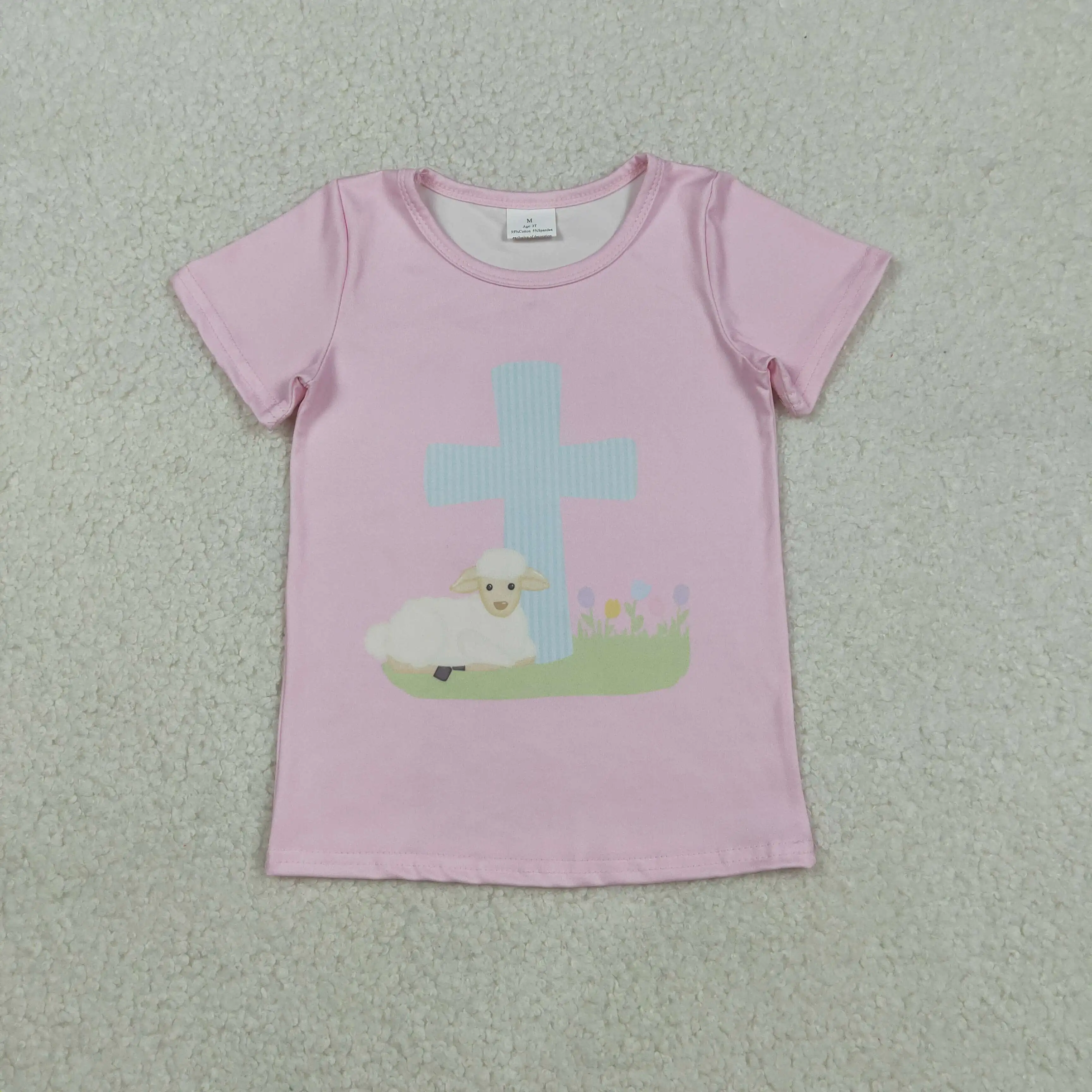 

z1125-20 GT1394 Wholesale Summer kids clothes girl easter sheep short sleeve top Boutique Children clothing