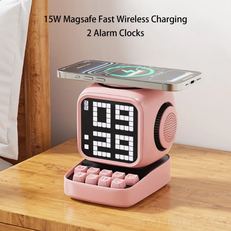 

Retro Pixel Art White Noise Machine Wireless Magnetic Charging Bluetooth Speaker Touch Control Alarm Clock DIY LED Display Board