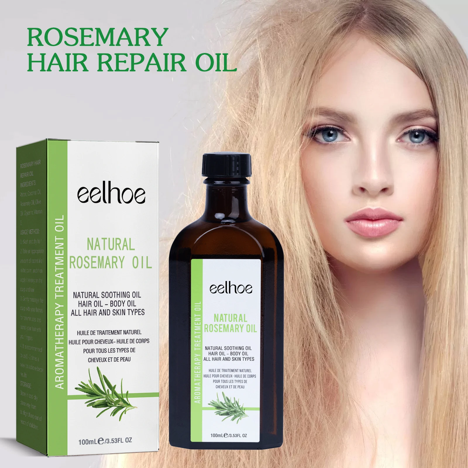 EELHOE Rosemary Hair Care Essential Oil Improves Split Ends Keeps Hair Smooth Repair Perm & Dye Injured Hair Care Essential Oil