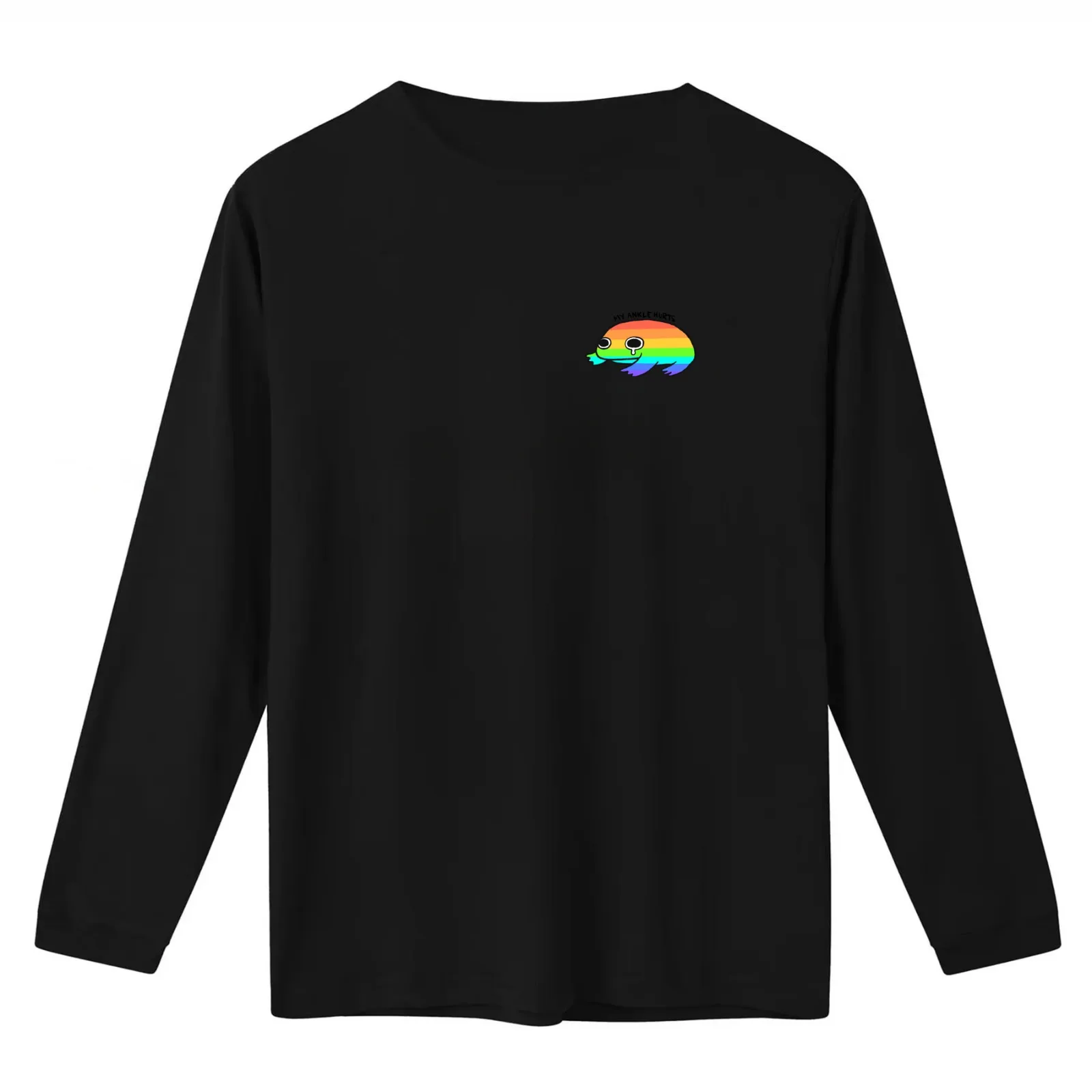 My Ankle Hurts Crying Rainbow Frog Pride Frog Stickers Rainbow Stickers T-Shirt Summer Casual Cotton Tee Unisex Men Women