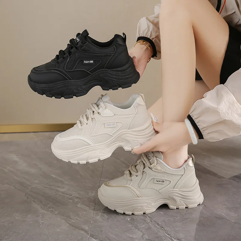 أحذية نسائية جلدية منخفضة الجودة للأب قابلة للتنفس للربيع والخريف كاجوال للجري والرياضة لزيادة الارتفاع في منتصف العمر للشباب #4