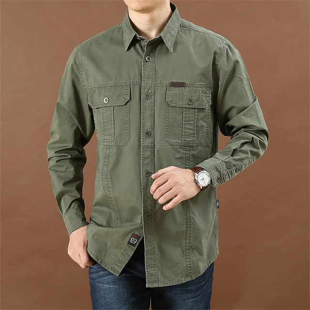 Wiosna jesień bawełniana koszula męska z wieloma kieszeniami koszule Cargo Casual Outdoor z długim rękawem koszule taktyczne dla mężczyzn topy Oversize 6XL