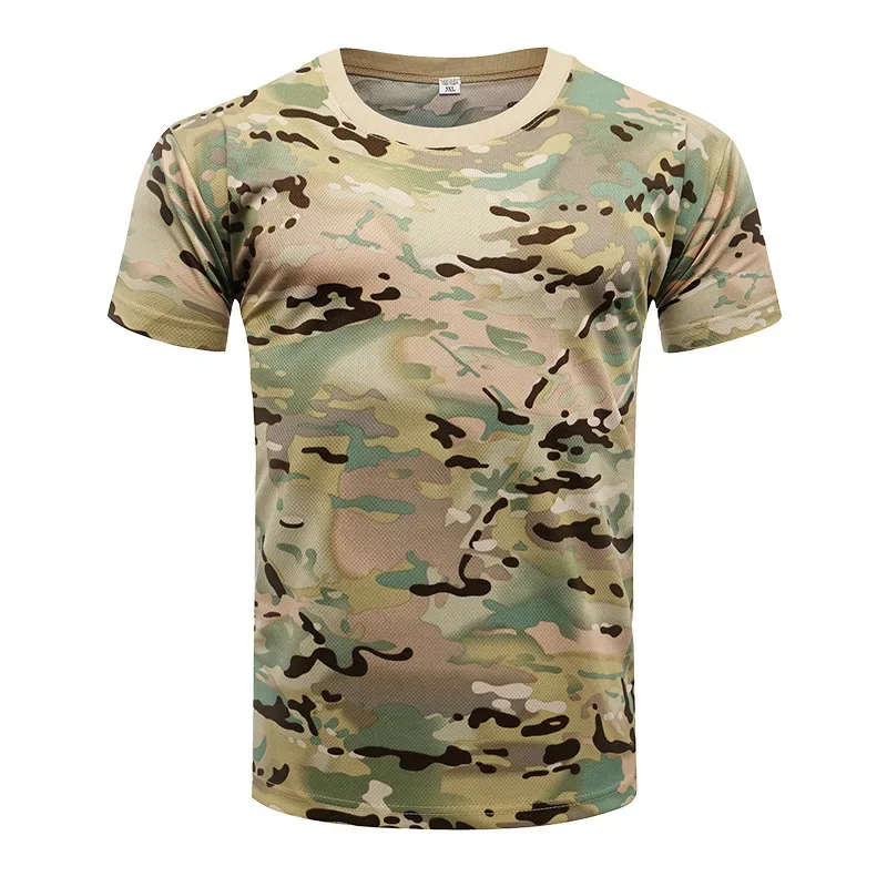 Summer Men's Quick Dry Combat T Shirt Military Jungle Desert Camouflage Tactical Short Sleeve Tough Guy Outdoor Hunting Top