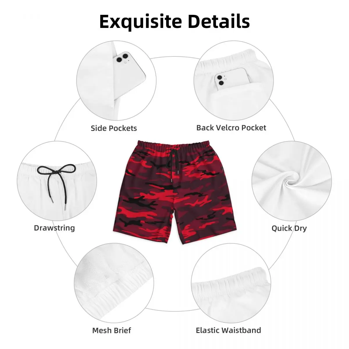 Bañador de camuflaje rojo para hombre, ropa deportiva transpirable, pantalones cortos de playa de talla grande