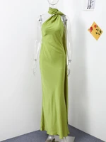 Elegant Ribbon Halter Dress Women Solid Off Shoulder Sleeveless Backless Slim Maxi Dresses 2025 Summer Autumn Party Robes Lady - Image 4