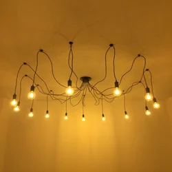 LOFT Modern Black Lustre Chandeliers 3 6 8 10 Arms Retro Adjustable Edison Bulb Lamp E27 Art Spider Ceiling Luminaire Fixture