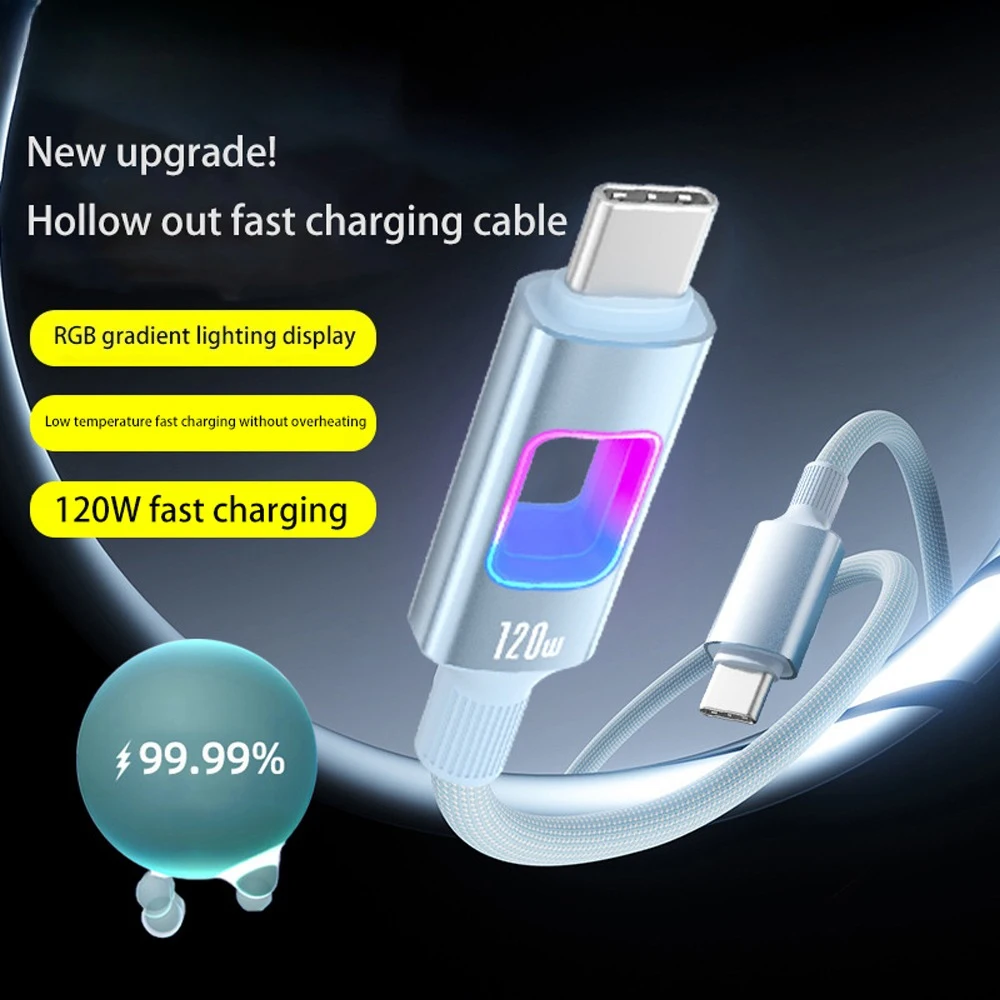 NEW RGB 120W USB C to Type C Fast Charging Data Cord Quick Charging for Xiaomi mI Huawei Vivo Oppo Samsung Android Phone