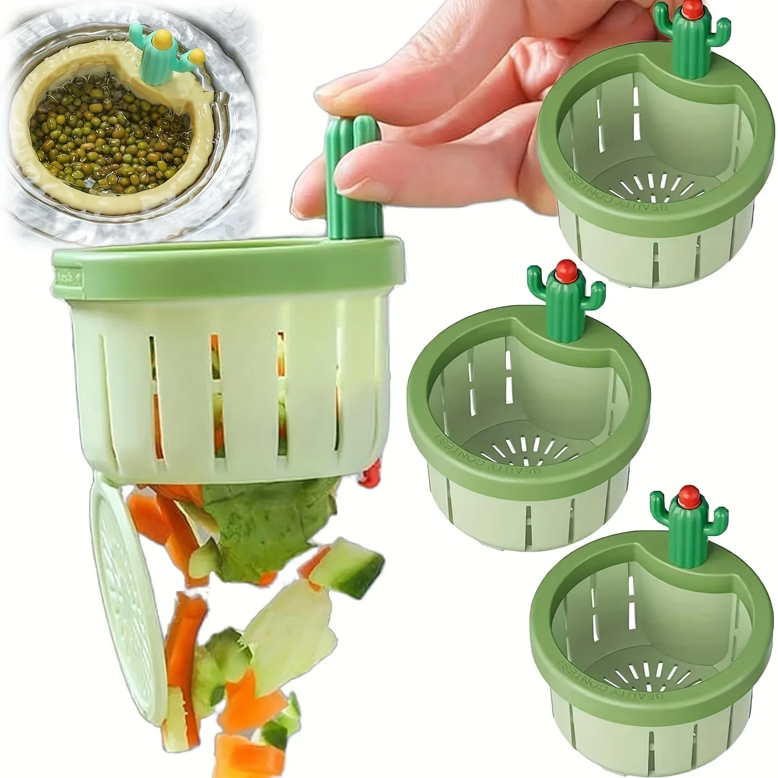 

1PCS Cactus Kitchen Sink Drain Strainer, Press Automatic Dumping Basket, Multi-Functional Use Cactus Sink Draining Basket Filte