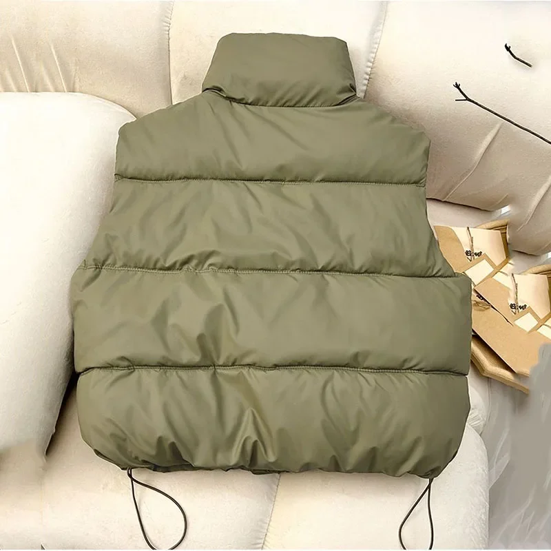 Winter Down Cotton Vest Jacket Women's 2025 New Sleevele Stand Parkas Warm Short Vest Coat Female Waistcoat Overcoat Ladies Tops