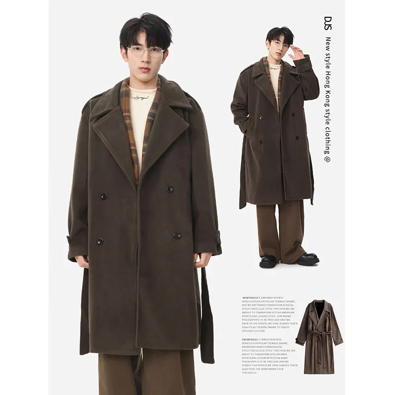 

Autumn Winter Thiened Woolen Men's Coat Korean Sle Casual Trendy New Model Windbreaker Loose Lazy Polyester Fiber 00%