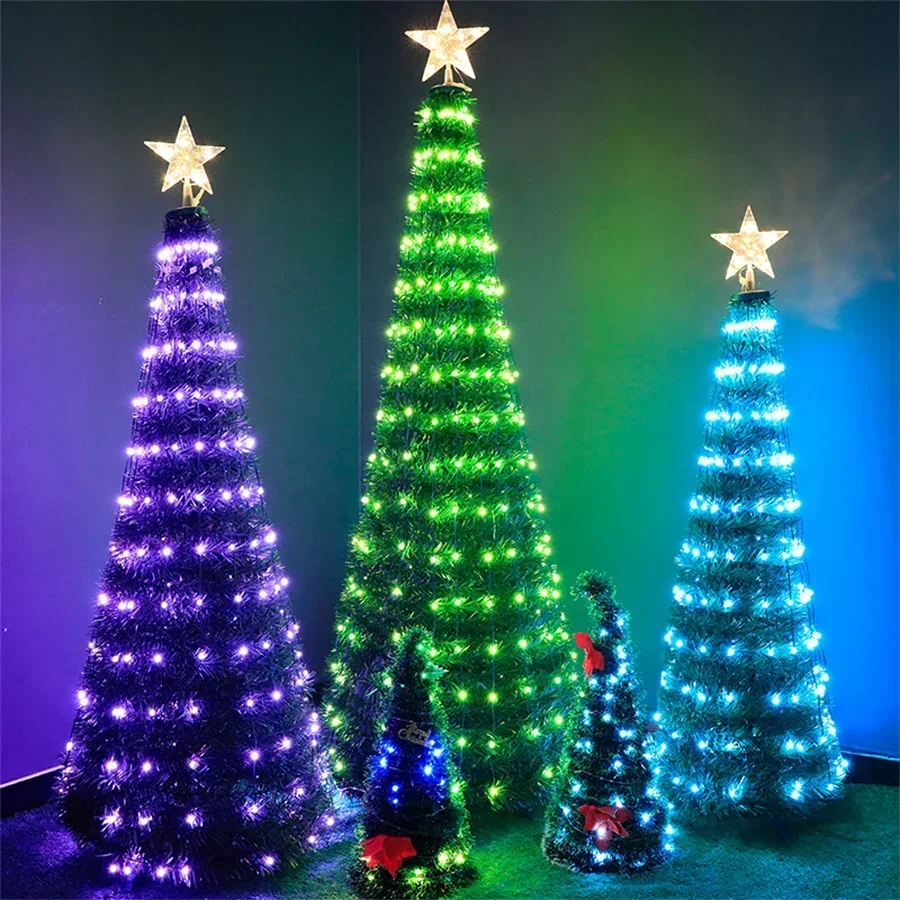 1.5M 2.1M RGB Changeable Lighted Christmas Tree with Remote Outdoor Artificial Christmas Cone Tree Light show for Holiday Decor