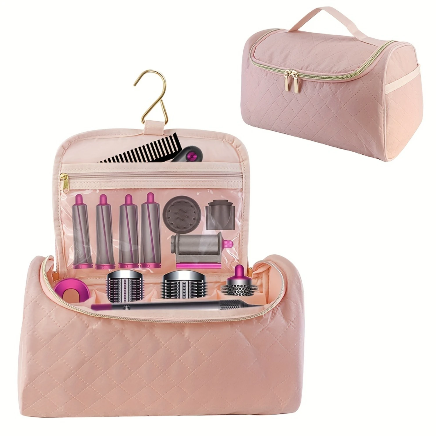 Solid Color Makeup Organizer, Cosmetic Handbag, Hair Curler Bag - Versatile Travel Essential