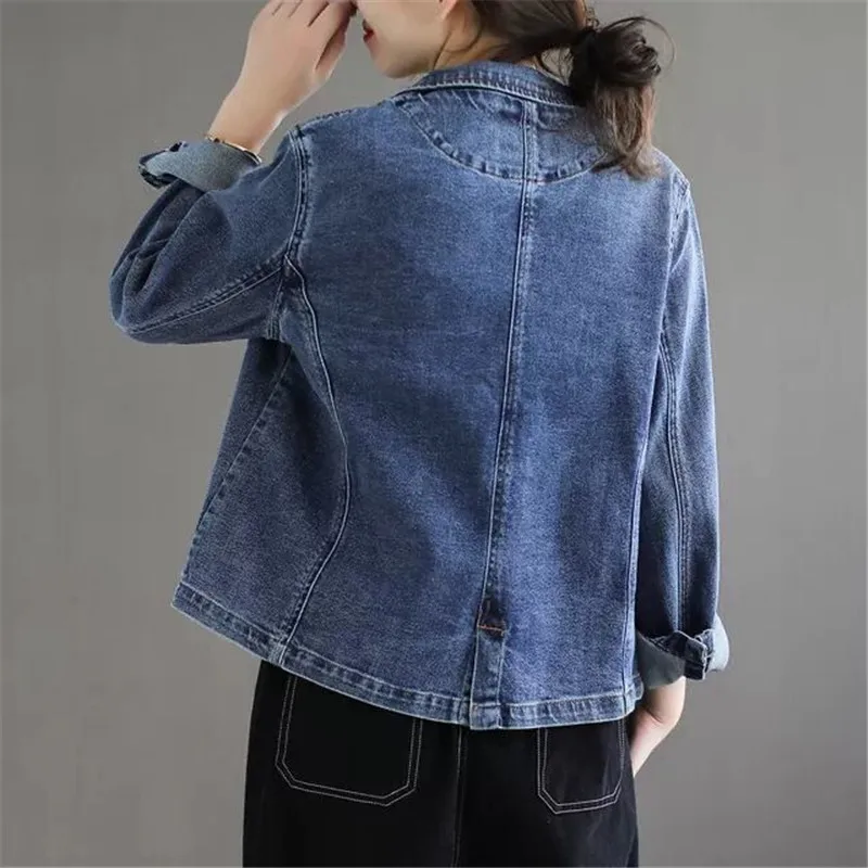 Denim Jackets Women Куртка Женская Casual All-match Simple Basic New Design Autumn Blue Turn-down Collar Cozy Fashion Jean Coat