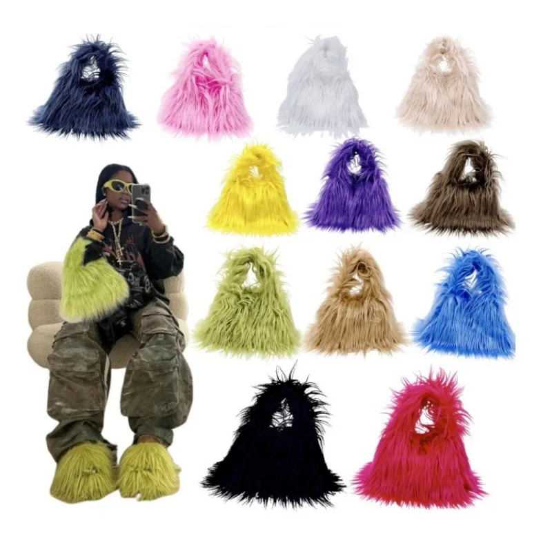 Faux Fur Hobos Fluffy Furry Shoulder Bag Women Y2k Street Girls Hot Harajuku 2023 Winter Brand Fashion Rave Party Club Handbags