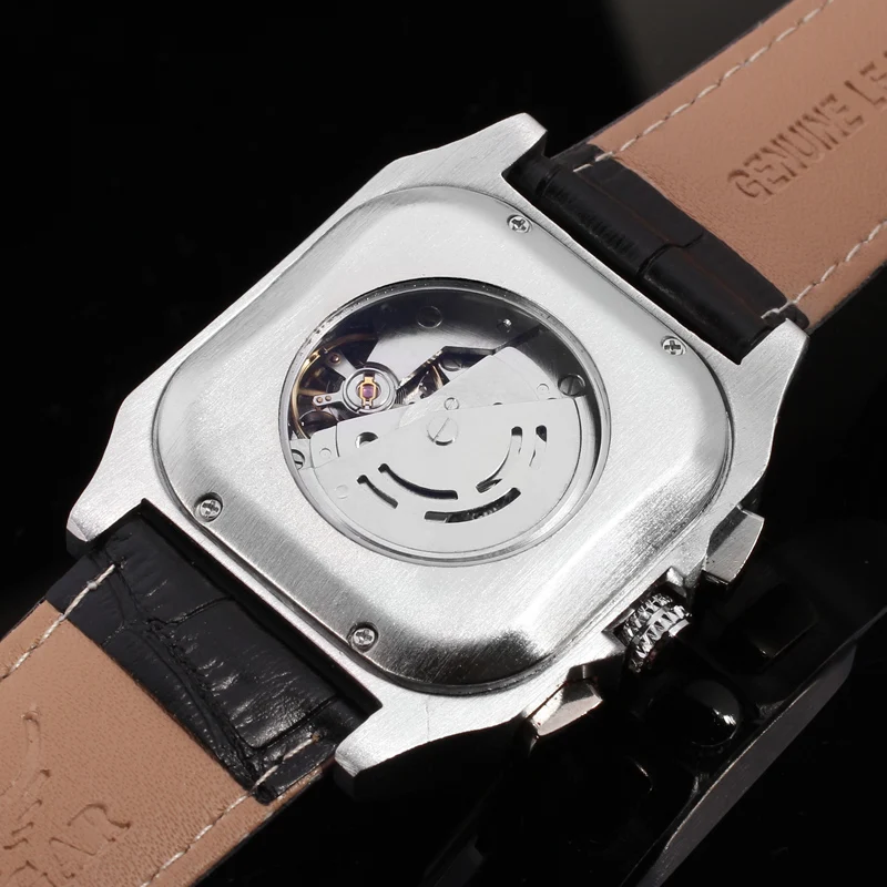 Forsining Watch Men Fashion Automatic Mechanical Reloj Square Leather Strap Waterproof WatchesTop Brand Luxury Luminous Clock