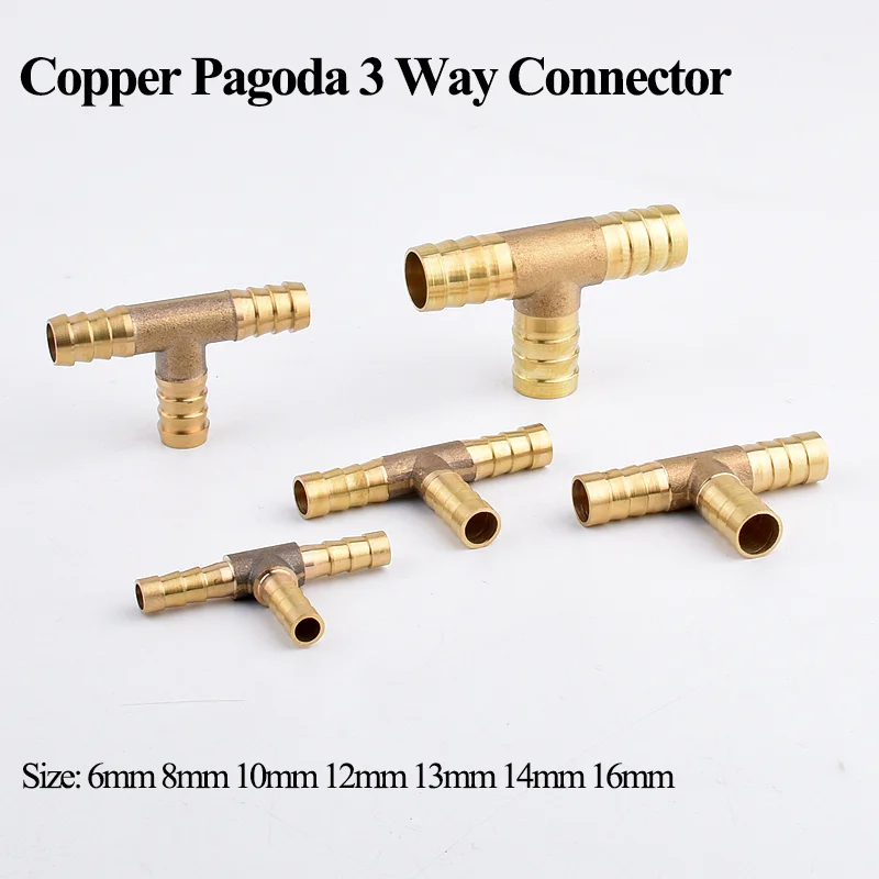 

2pcs 6-16mm Copper Tee Pagoda Connector 3 Way Garden Water Tube Joint Electrical Splitter Aquarium Brass Hose For Pots Plants