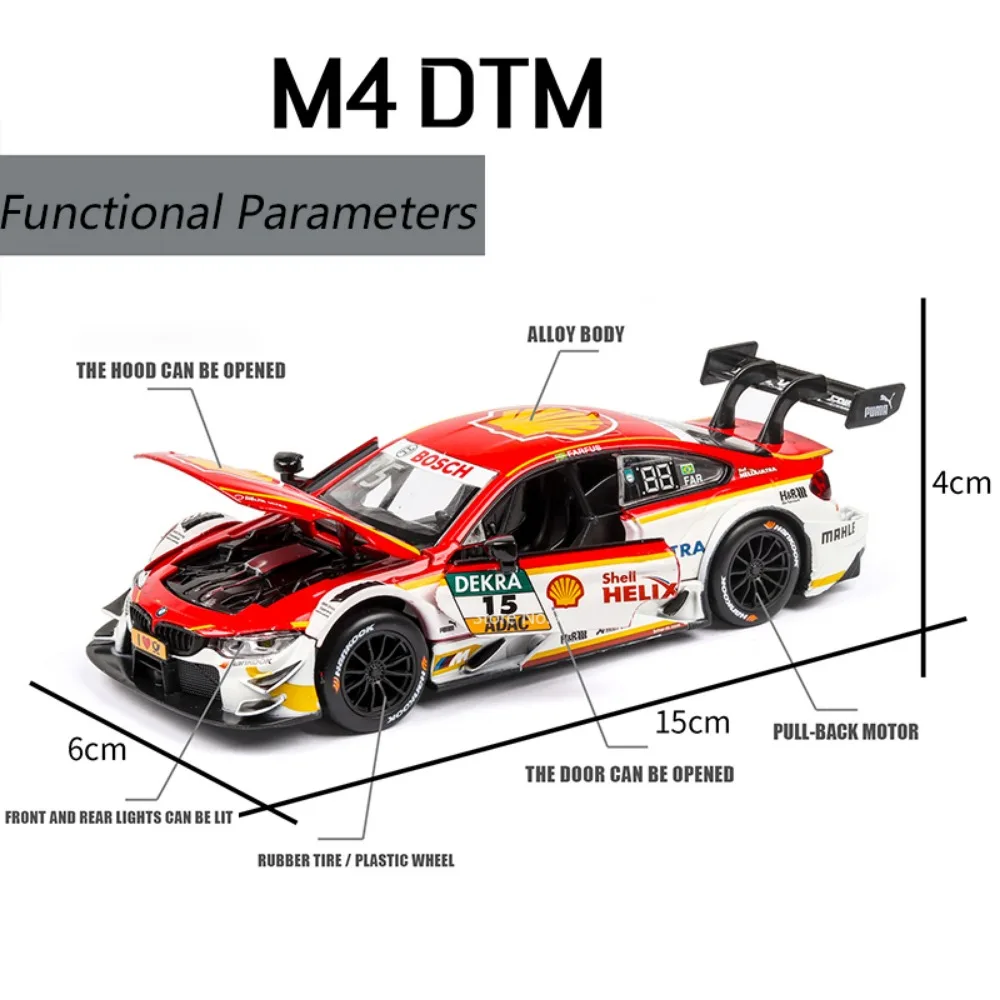 1/32 BMW M4 DTM Racing Car Model Toy Alloy Diecast with Sound Light Pull Back Model Car Collection Toys for Boys Holiday Gifts