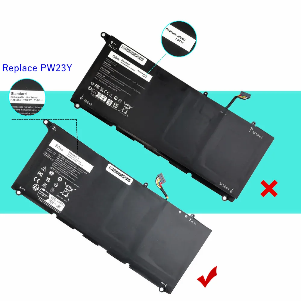 PW23Y Laptop Battery For Dell XPS 13 9360 Series TP1GT RNP72 P54G 7.6V 60Wh