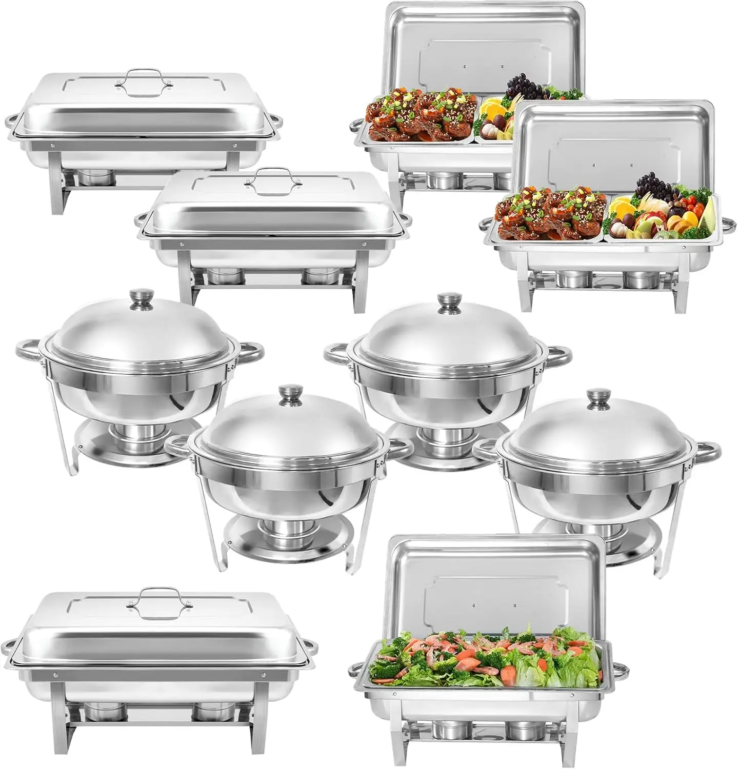 10 Pack Chafing Dish Buffet Set, Stainless Steel Catering Food Warmer For Banquet, Parties, Wedding (4 Packs 8Qt 1/2 Pan + 4