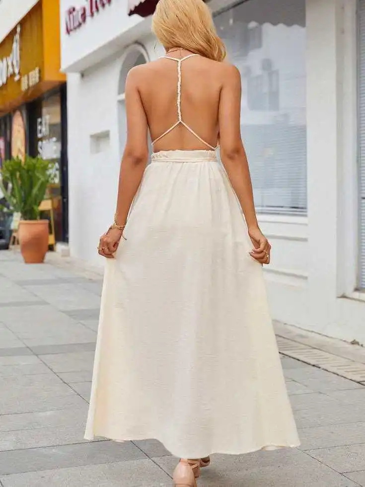 

Повседневное платье с V-образным вырезом и разрезом, весна-лето, из хлопка и льна, без бренда, CIWALK, подходит для среднего возраста.