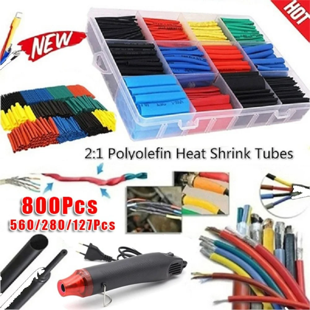 

300W Electrical Mini Heat Gun Handheld Hot Air Gun with 127/800PCS Heat Shrink Butt for DIY Craft Embossing Shrink Wrapping PVC