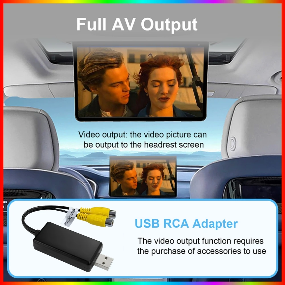 Headrest Screen HD USB to RCA Adapter Android Usb Video Output RCA Line Cable AV OUT For Car Radio Multimedia Player Roof