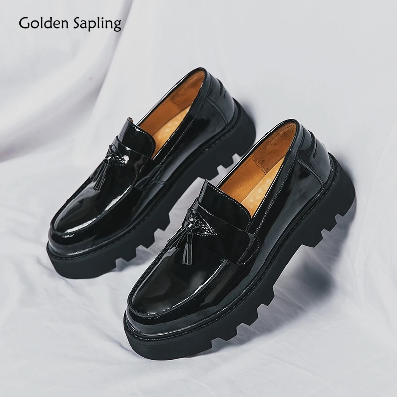 Golden Sapling Platform Shoes Men Loafers Elegant Party Flats Men\'s Casual Business Shoe Fashion Wedding Loafer Office Footwear