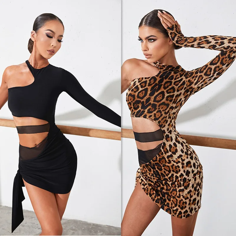 

latin dress leopard black long latin dress sexy latin competition latin dressTango Salsa Cha Cha Samba Rumba dress 2240