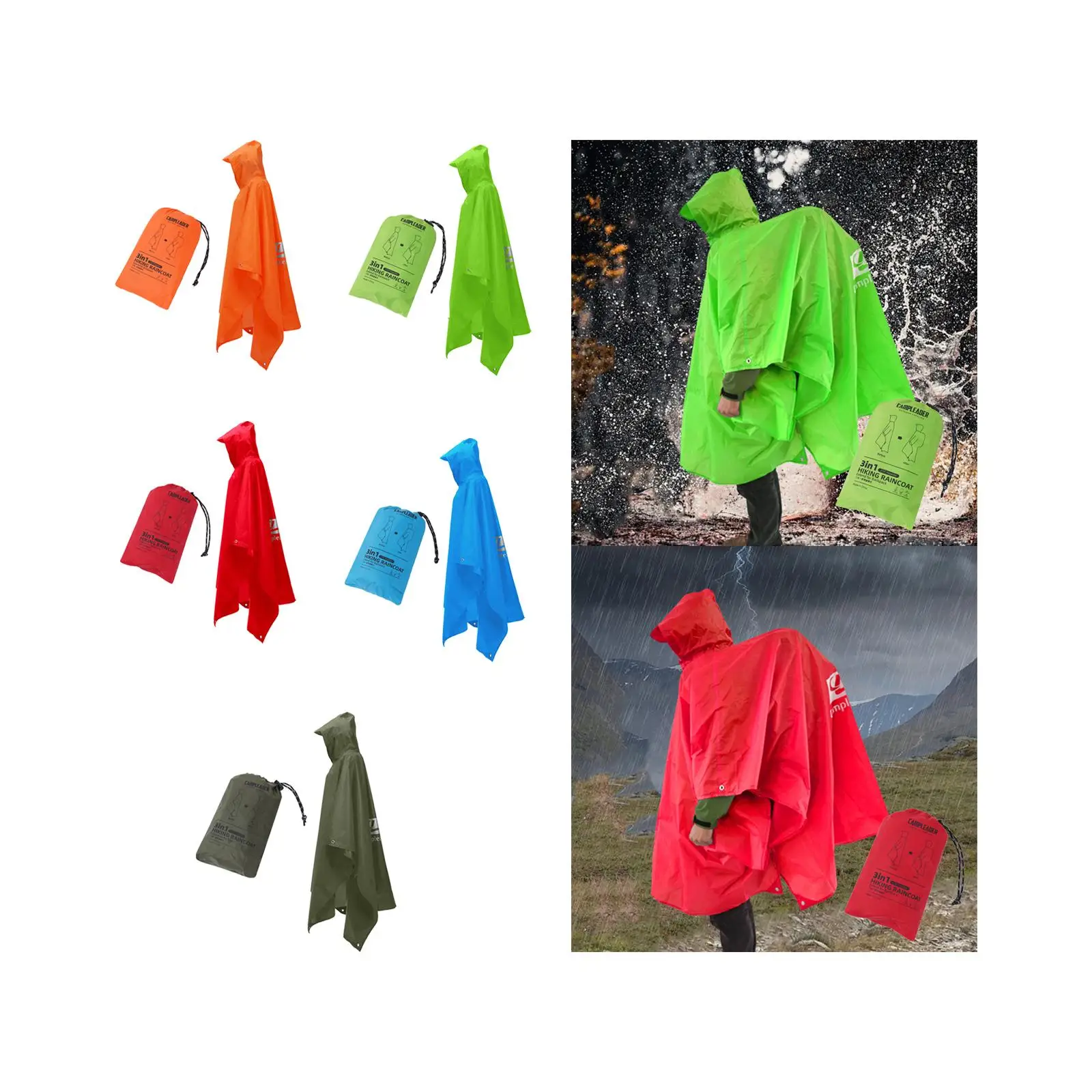 Hooded Rain Poncho Water Resistant Raincoat for Camping Hiking Outdoor