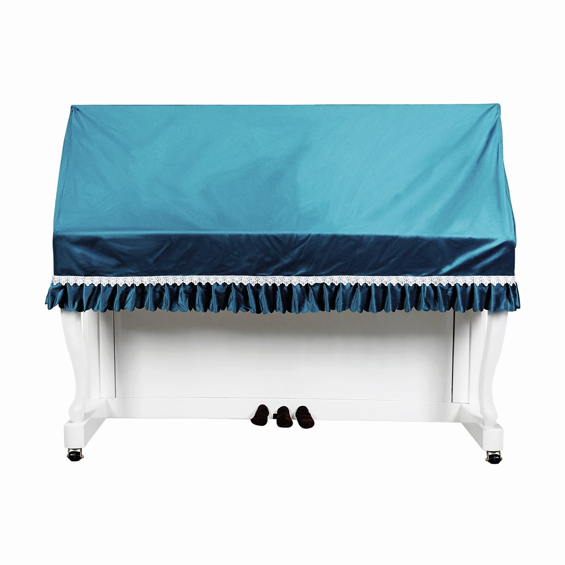 88 Key Piano Case Upright Half Drop Velvet Dust Proof Piano Case Scratch Resistant Blue Ruffle Lace Piano Accessories