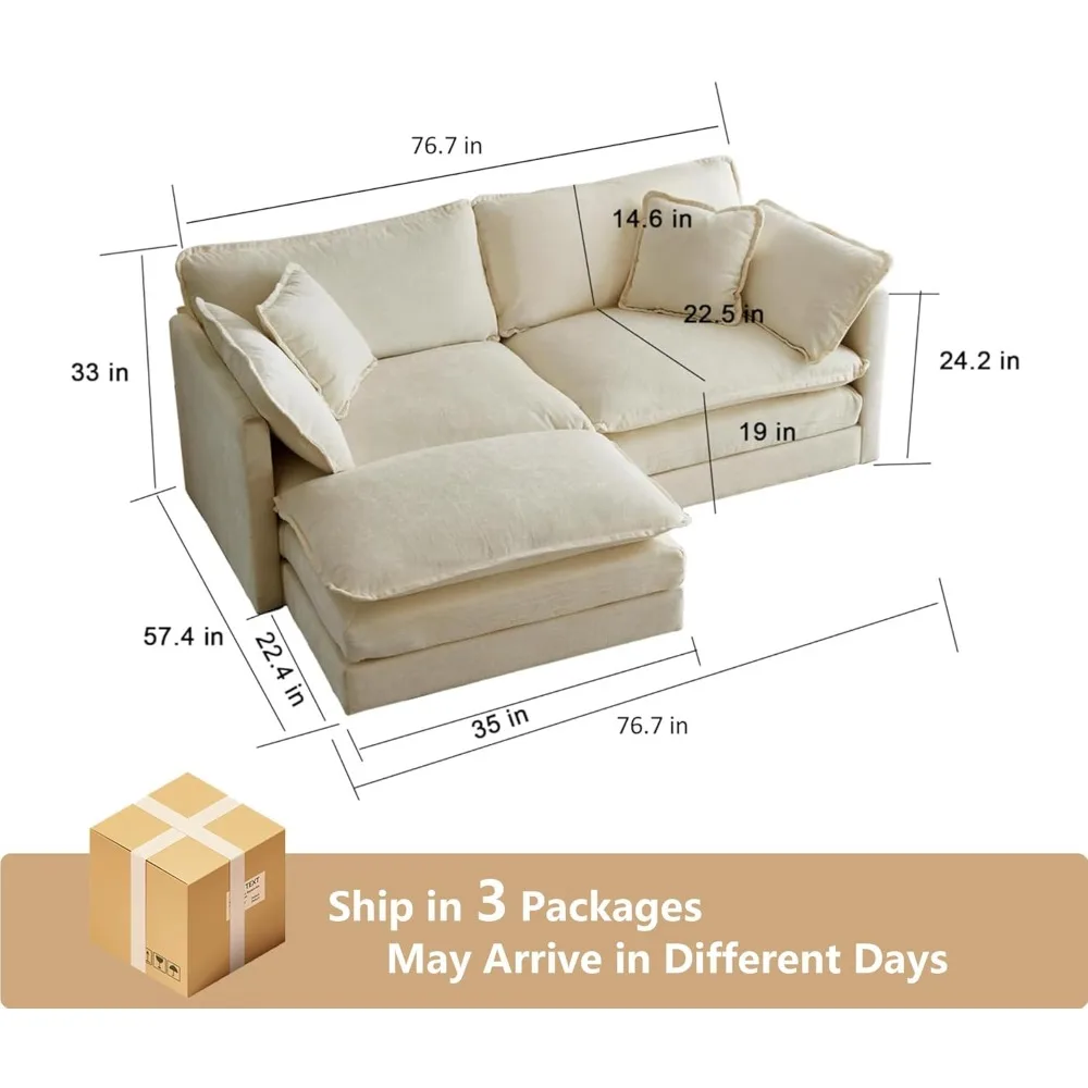 cloud sofa76.7Deep Seat Cloud Loveseat Sofa Sectional Couch with Ottoman, Large 2 Seater Modular L Shaped Sofa76.7x57.4x33inches