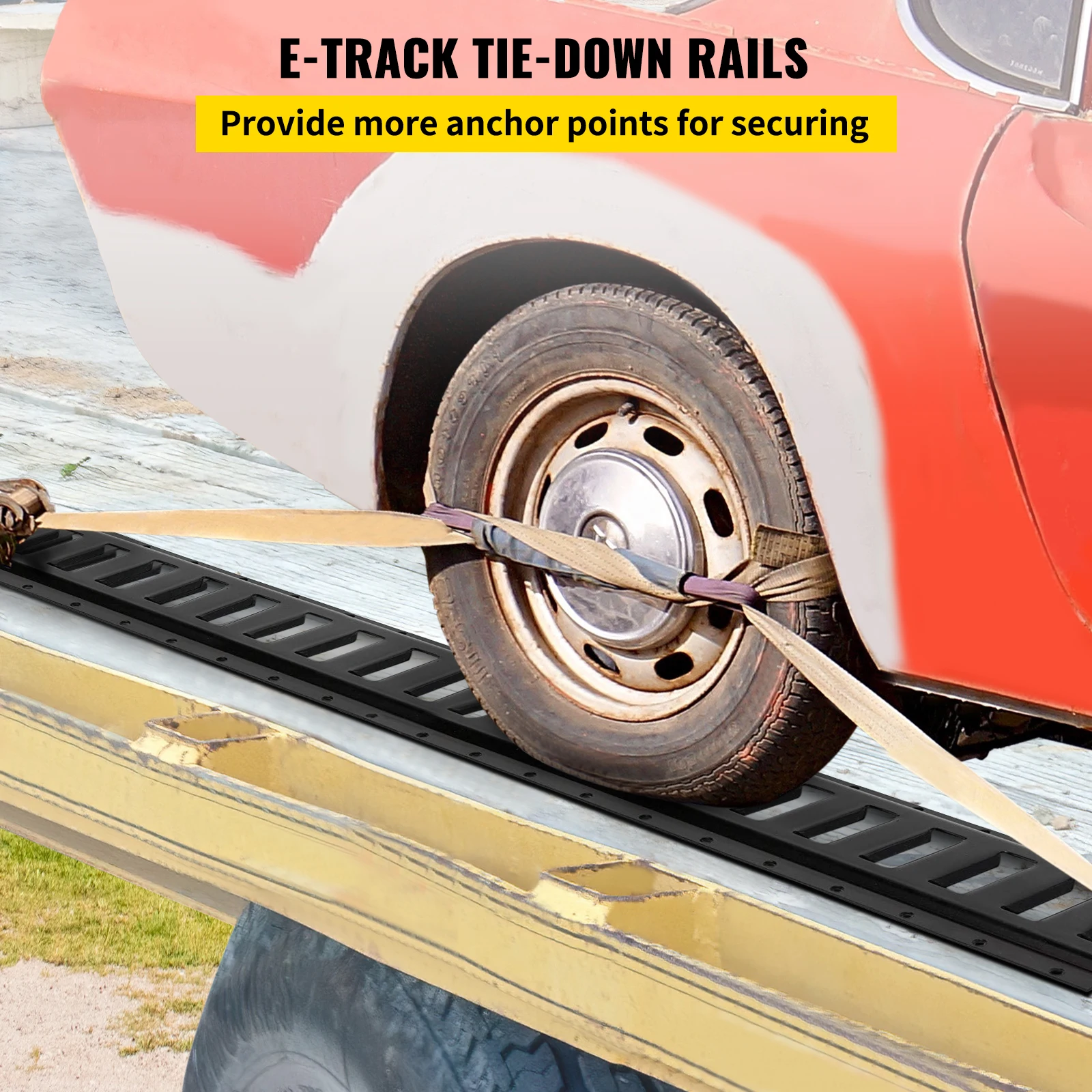 VEVOR 4/6Pcs E-Track Tie-Down Rail 5/8FT Steel Rails Compatible W/ O-Rings & D-Rings & Tie-Offs & Ratchet Straps & Hooked Chains