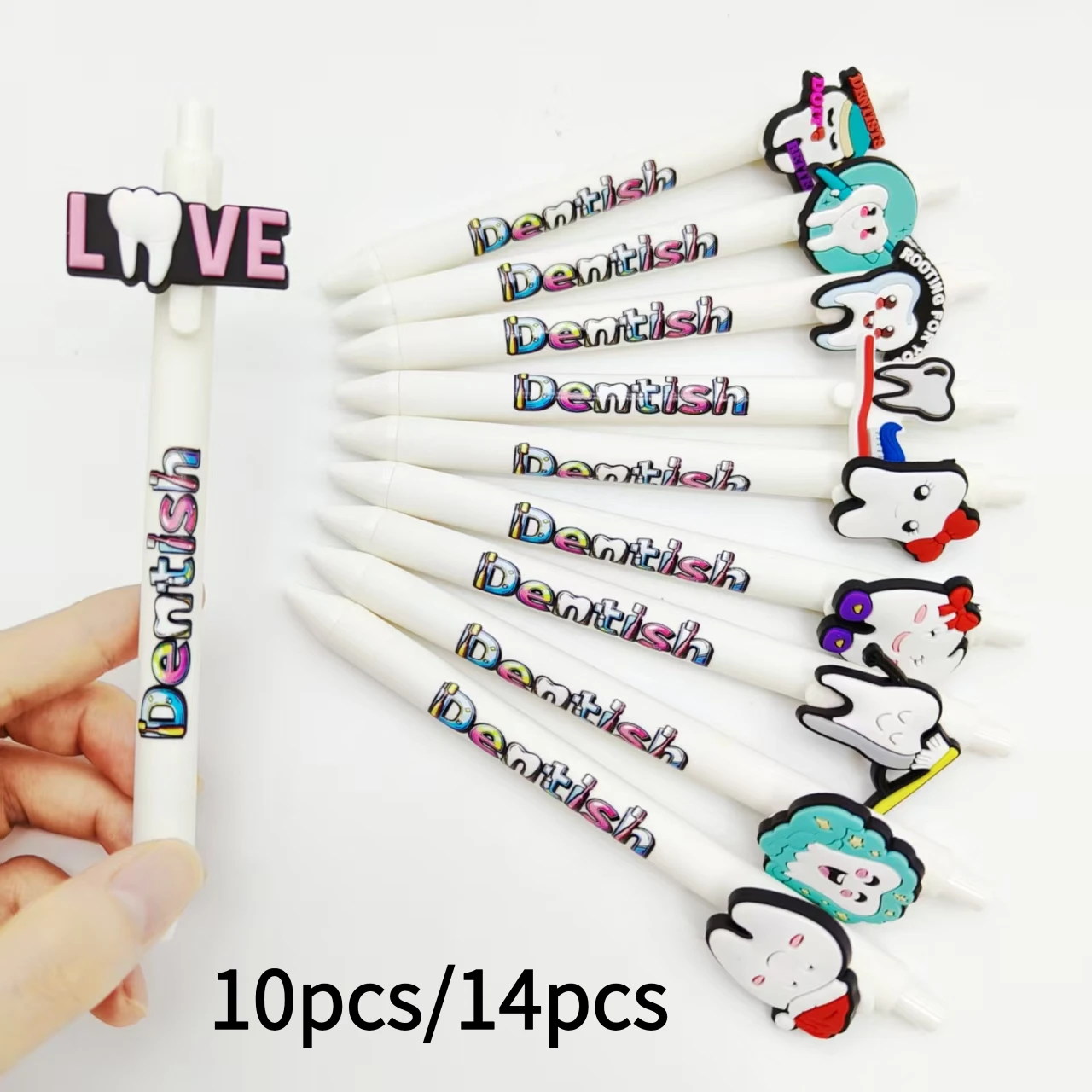 

10pcs/14pcs tooth care theme ballpoint pen white series tooth patch printing gel pen gift ballpoint pen