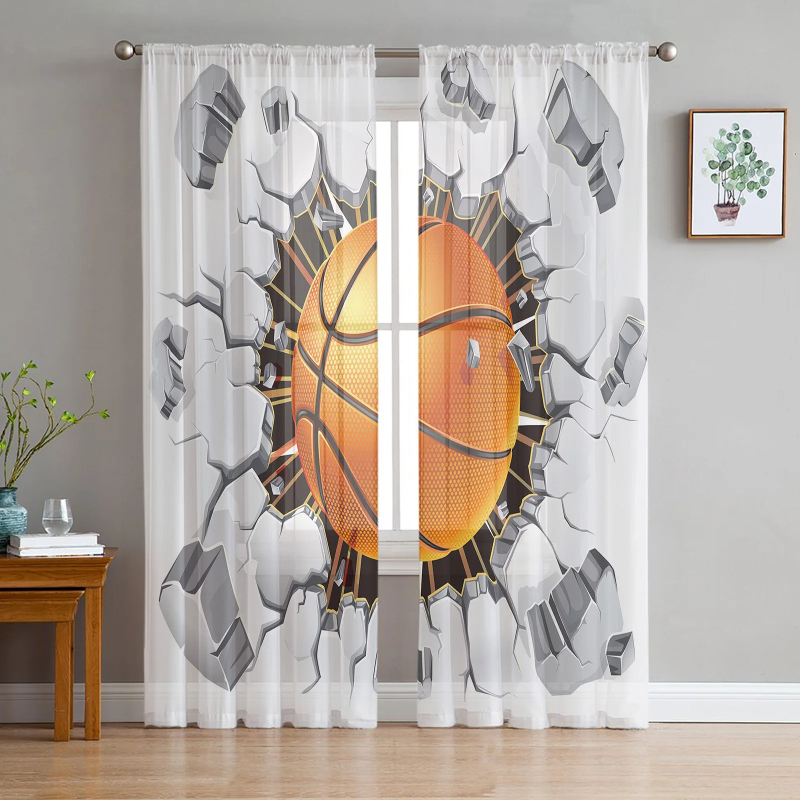 Sheer Curtains For Living Room Basketball Wall Crack Children's Bedroom Balcony Large Curtains Kitchen Dining Room Curtains